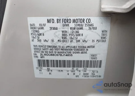 2007 Lincoln Mkx из США, поврежденный, VIN 2LMDU88C67BJ14855